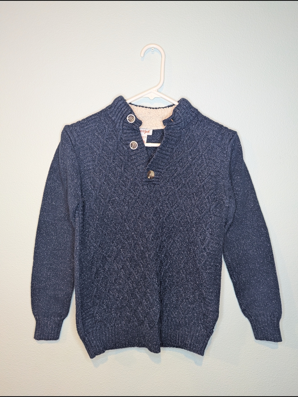 Cat & Jack Navy Blue Cable-Knit Button Mock Neck Sweater